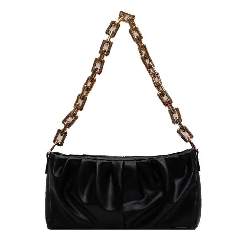 Vintage Women Shoulder Bag with Thick Chain Leather - Retro Style