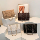 Plaid Pu Leather Crossbody Bags Chain Strap Shoulder Bag