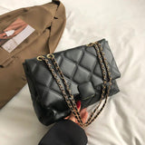 Plaid Pu Leather Crossbody Bags Chain Strap Shoulder Bag