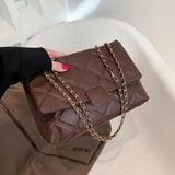 Plaid Pu Leather Crossbody Bags Chain Strap Shoulder Bag