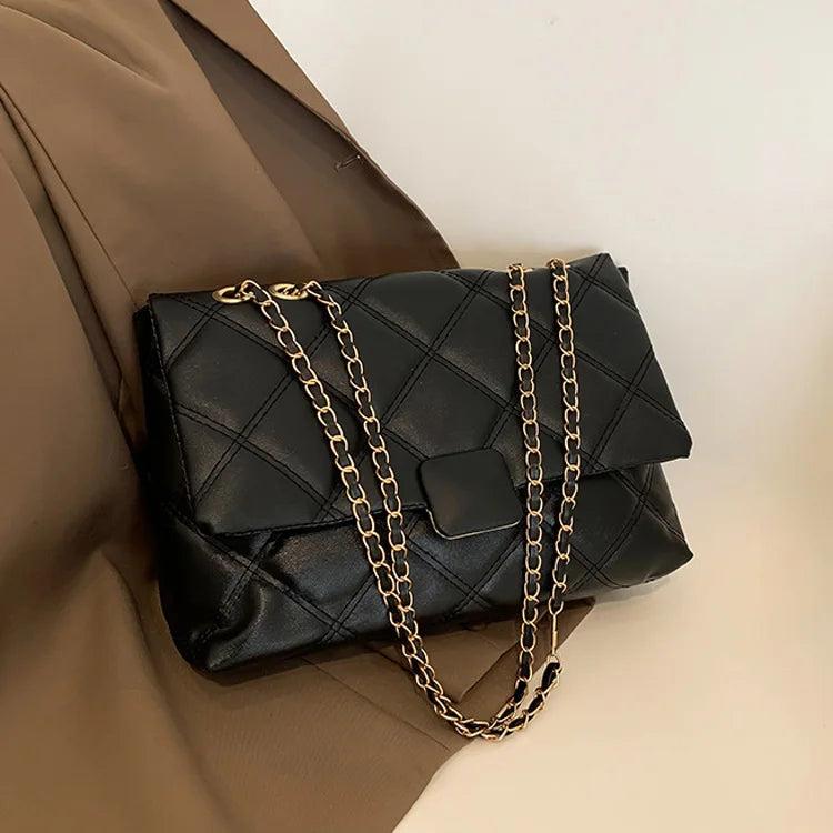 Plaid Pu Leather Crossbody Bags Chain Strap Shoulder Bag