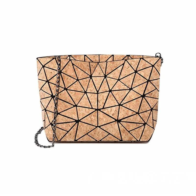 Cork Shoulder Bag Set Wood Grain Tote Chain Handbag