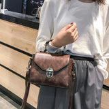 Winter Lock Shoulder Bag PU Leather Crossbody Bag Small Square Bag
