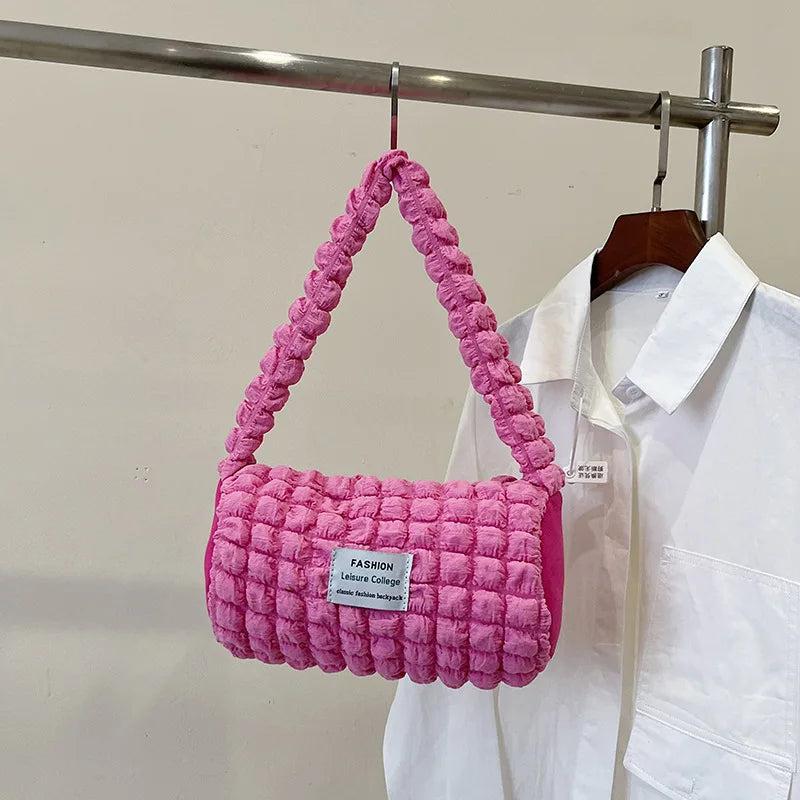 Bubble Shoulder Bag Cylinder Shape Underarm Bag Handbag Tote Bag