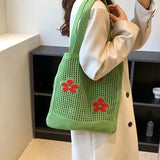 Flower Hollow Shoulder Bag Knitted Shopping Totes Handbag Braid Armpit Bag