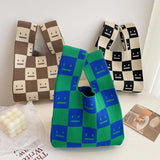 Plaid Knitted Women's Wool Tote Bag Handbag