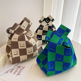 Plaid Knitted Women's Wool Tote Bag Handbag