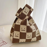 Plaid Knitted Women's Wool Tote Bag Handbag