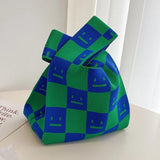 Plaid Knitted Women's Wool Tote Bag Handbag