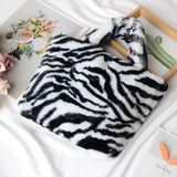 Leopard Pattern Soft Plush Shoulder Bag Winter Faux Fur Small Tote Handbags