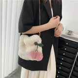 Plush Crossbody Bag with Pompom Pendant for Travel