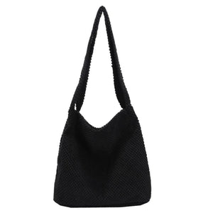 Winter Crochet Shoulder Bag for Women, Casual Solid Handbag