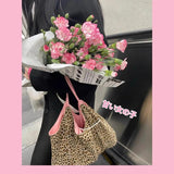 Leopard Pattern Women Tote Handbags Pink Shoulder Bag