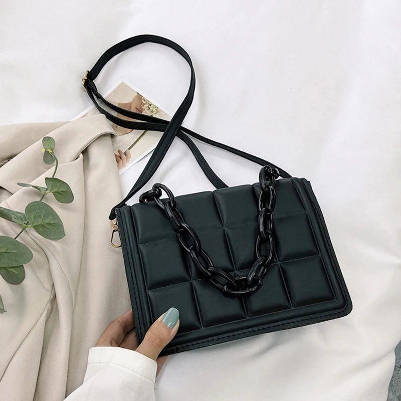Plaid Flap Shoulder Crossbody Bag Chain PU Leather Handbag Tote Clutch