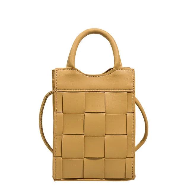 Women Messenger Phone Bag PU Leather Handbag Shoulder Bag Mini Weave