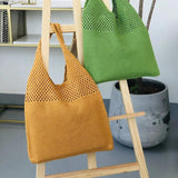 Large Capacity Tote Beach Bag Women Shoulder Handbags Hollow Woven Knitted Braid