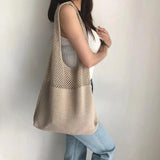 Large Capacity Tote Beach Bag Women Shoulder Handbags Hollow Woven Knitted Braid