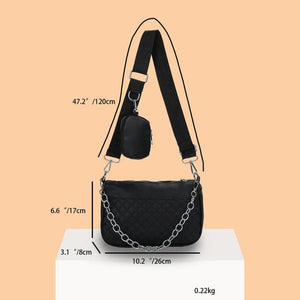 Embroidered Chain Messenger Bag with Purse for Weekend Vacation