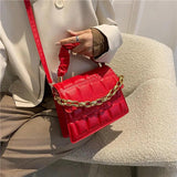 Plaid Shoulder Bag Chain Crossbody PU Leather Bag