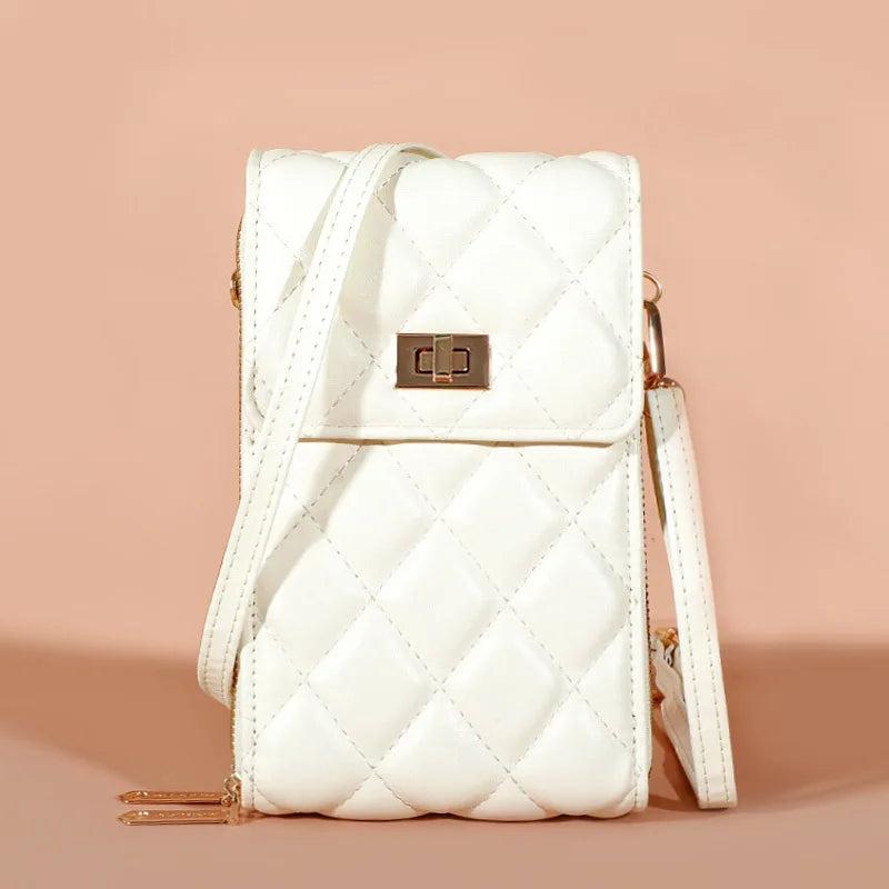 Small Crossbody Phone Bag Women's Diamond Pu Leather Female Shoulder Purses