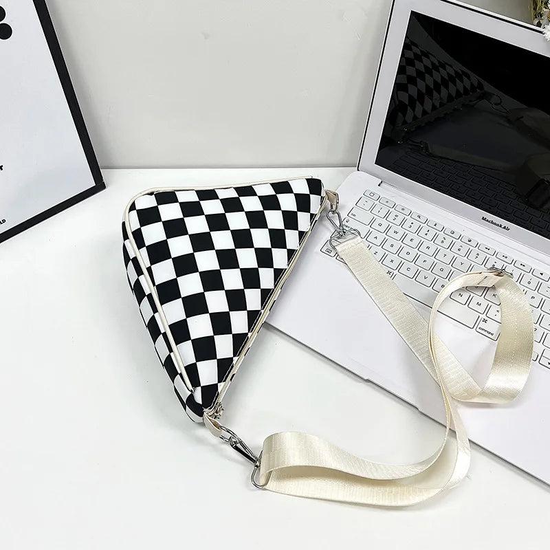 Plaid Crossbody Bag Women Sport Female Shoulder Bags Nylon Triangle Satchel