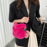 Autumn Winter Plush Phone Pouch Crossbody Handbags with Fluffy Fur Chain