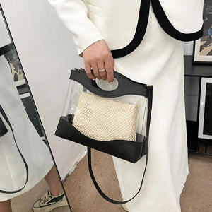 Female Two Piece PVC Shoulder Strap Messenger Pack Heart Bag