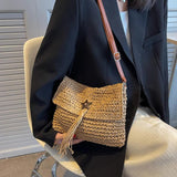 Straw Shoulder Bag Tassel Star Hand Woven Crossbody Small Subaxillary Clutch