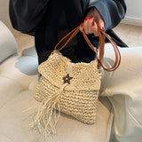 Straw Shoulder Bag Tassel Star Hand Woven Crossbody Small Subaxillary Clutch