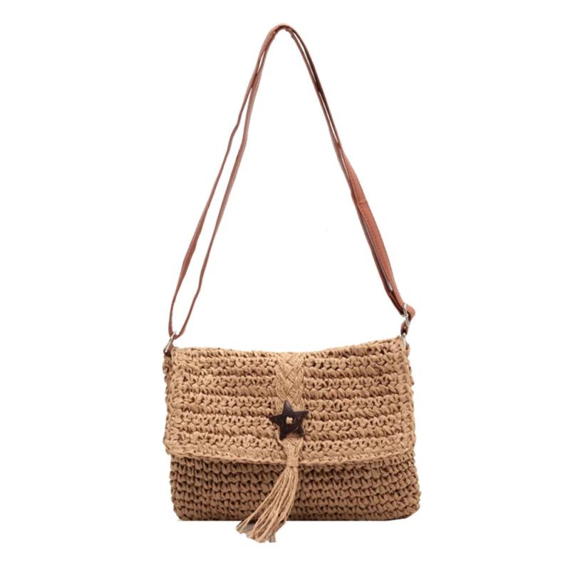 Straw Shoulder Bag Tassel Star Hand Woven Crossbody Small Subaxillary Clutch