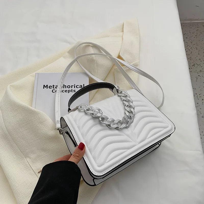 Striped Women Handbags PU Leather Chain Shoulder Bag Texture Shopping Bags