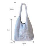 Embroidered Bear Tote Bag Soft Fluffy Handle for Autumn Winter Handbags