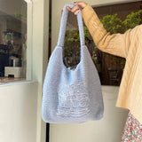 Embroidered Bear Tote Bag Soft Fluffy Handle for Autumn Winter Handbags