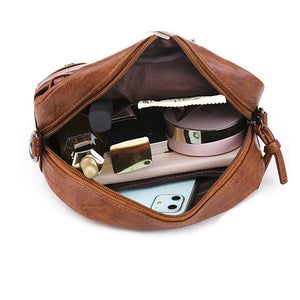 Vintage PU Leather Crossbody Bag Small Shoulder Bag Lady Purse