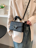 Crocodile Pattern Women's Bag Pleated Top Handle Shoulder Crossbody Bags