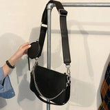 Pu Leather Shoulder Bag For Women Chains Crossbody Handbag Purse 2pcs