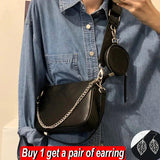 Pu Leather Shoulder Bag For Women Chains Crossbody Handbag Purse 2pcs