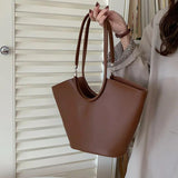 Vintage Pu Leather Shoulder Bag Large Capacity Handbag Bucket Tote