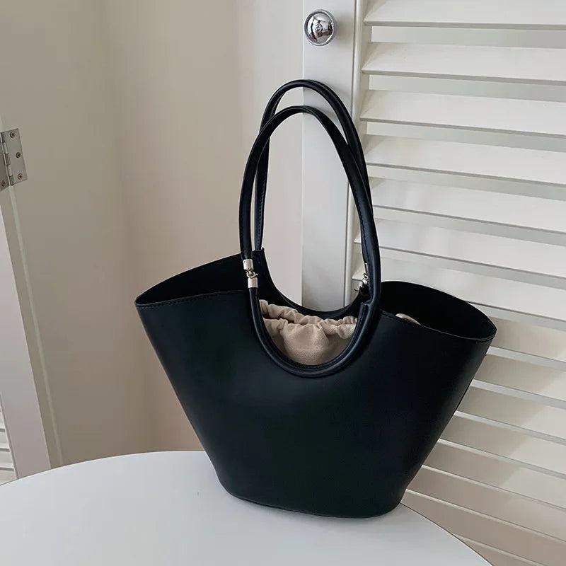 Vintage Pu Leather Shoulder Bag Large Capacity Handbag Bucket Tote