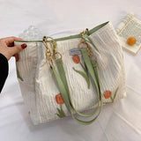 French Style Tulip Flowers Shoulder Bag for Daily Commute