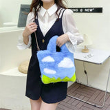Soft Plush Women's Shoulder Bag Cartoon Sky Clouds Small Tote Handbags