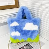 Soft Plush Women's Shoulder Bag Cartoon Sky Clouds Small Tote Handbags