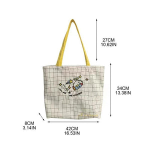 Plaid Canvas Shoulder Bag Embroidered Handbag Lady Casual Tote