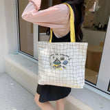 Plaid Canvas Shoulder Bag Embroidered Handbag Lady Casual Tote