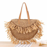 Bohemian Round Tassel Women Straw Bag Rattan Shoulder Bags Large Capacity