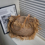 Bohemian Round Tassel Women Straw Bag Rattan Shoulder Bags Large Capacity