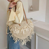 Bohemian Round Tassel Women Straw Bag Rattan Shoulder Bags Large Capacity