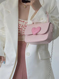 Pink Heart Girly Small Square Shoulder Bag Love Women Tote Purse