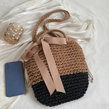 Straw Hollow Bucket Shoulder Bag Summer Beach Purse Vintage Handbags