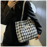 Large Capacity Tote Shoulder Bags Plaid Contrasting Colors Handbags